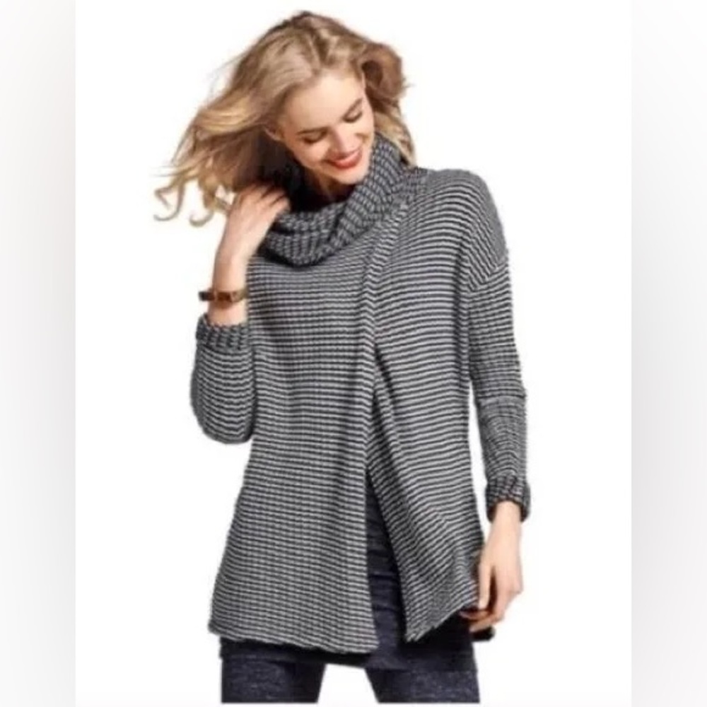 Cabi Black and White Striped Turtleneck